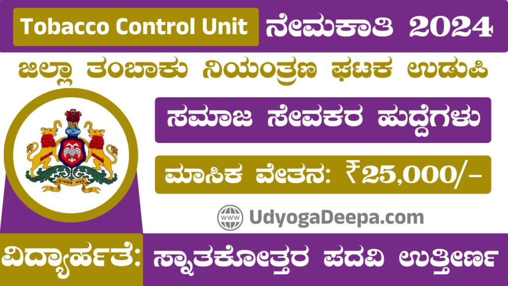 District Tobacco Control Unit Udupi Recruitment 2024